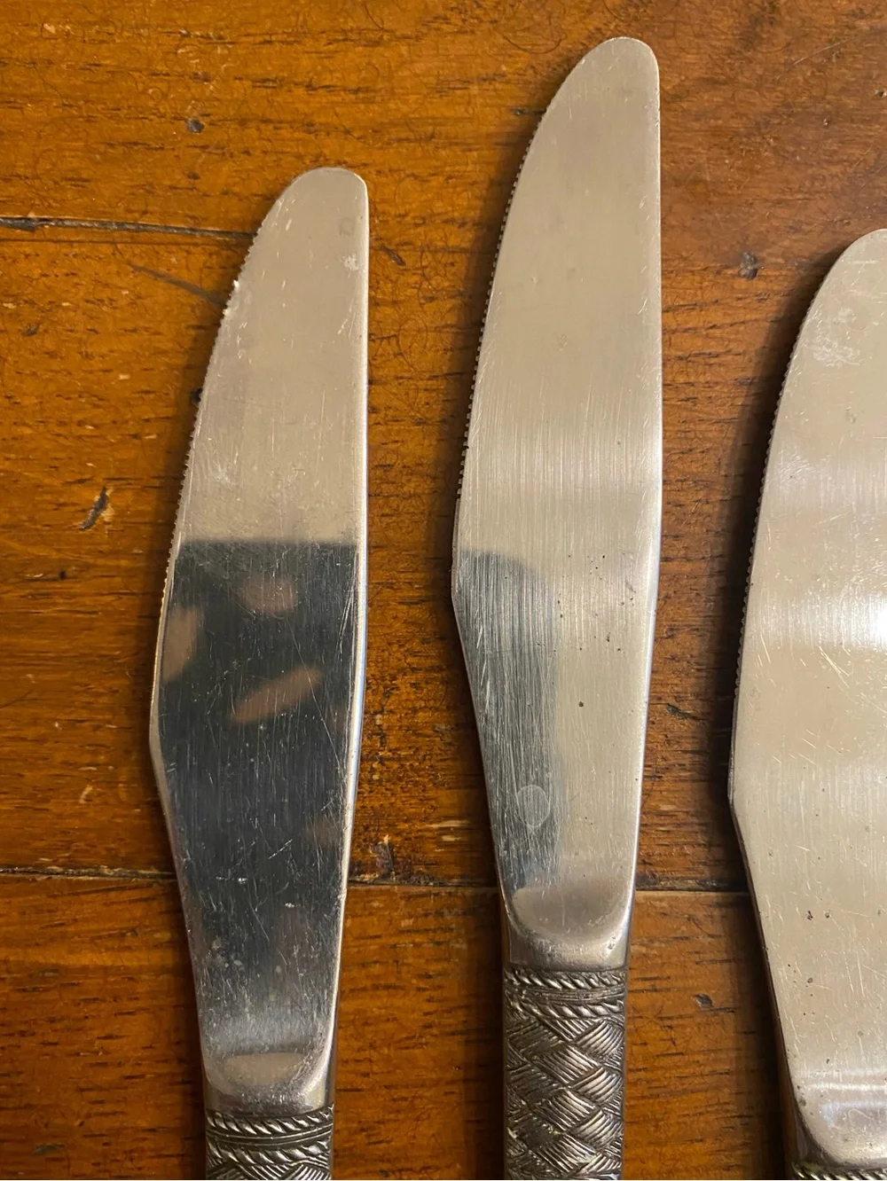 VTG National Stainless Basket Weave Crosshatch Dinner Knives MCM Korea set of 4 - Picture 4 of 5
